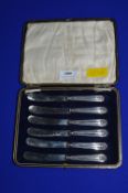 Cased Set of Six Hallmarked Sterling Silver Handled Butter Knives