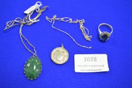 925 Sterling Silver Pendant, Ring and a Green Gemstone Pendant