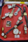 Tray Lot of Vintage Watches Including Elgin Gold Plated Pocket Watch