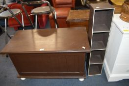 Painted Wooden Chest and Contents plus a DVD Rack