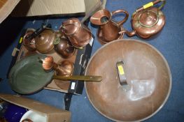 Vintage Copperware Including Kettles, Frying Pan, Jugs and a Large Pan Lid