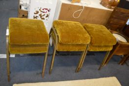 Six Velvet Upholstered Metal Framed Industrial Style Stools