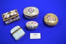 Five Porcelain and Enameled Pill Boxes, etc.