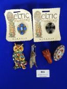 Celtic Brooches, Mosaic Owl, etc.