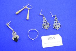 Pair of 9ct Gold Earrings plus Sterling Silver Earrings, Ring, and Single Earring