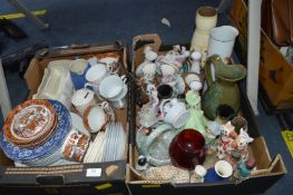 Two Boxes of Pottery Items; Decorative China, Vases, Plates, etc.