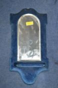 Victorian Blue Velvet Covered Mirrored Back Hall Shelf