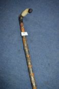 Vintage Walking Stick with Tourist Walking Badges