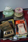 Small Vintage Case and Contents, Glass Lamp Shade, Old Tins, George Best Fragrance Set, etc.
