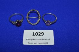 Two 925 Sterling Silver Rings and a Brooch
