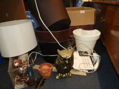 Leather Buckets, Lamps and Owl Ornaments