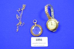 Ladies 9ct Gold Wristwatch plus Chain and Glass Locket