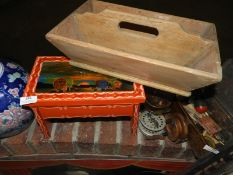 *Hand Painted Stool Depicting a Romany Scene and a Pine Trug