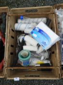 *Box of Assorted Painters & Decorators Equipment; Rollers, Sandpaper, Brushes, etc.