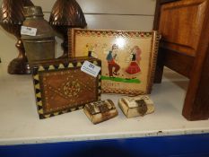 *Four Assorted Marquetry and Soapstone Boxes