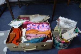 Vintage Suitcase Containing Fabric Sewing and Knit