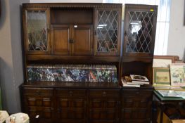 Dark Oak Linen Fold Style Wall Unit with Leaded Gl