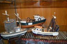 Three Wooden Model Trawlers