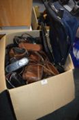 Large Box of Vintage Leather Camera Cases