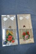 Two Edwardian Beveled Edge Mirrors with Flower & B