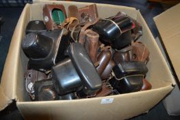 Large Box of Vintage Leather Camera Cases