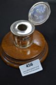 Hallmarked Sterling Silver Inkwell on Turned woode