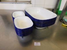 * Enamel Pie Tins blue and white approx 30 various sizes