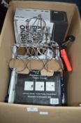Box of Household Goods; 12pc Dinner Set, Bosch Iron, etc.