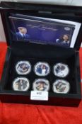 Boxed Cased Set of Six Pictorial Harry & Megan Royal Wedding Coins