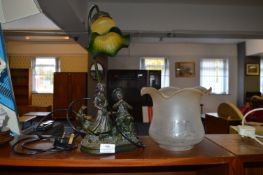 Bronze Effect Table Lamp plus Vintage Glass Lampshade