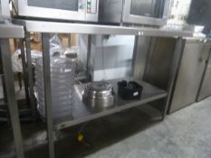 *S/S prep bench with up stand to rear and right with under shelf 1300w x 700d x 930h