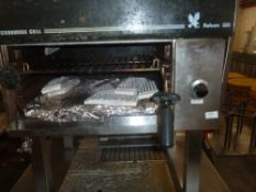 *Falcon steakhouse gas grill with legs 695w x 730d x 820h on top of S/S prep bench with up stand