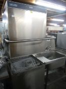 *Maidaid D2021 pass-through dishwasher with one feed table to left with sink, taps and under