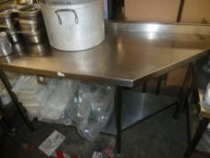 *S/S prep bench with 45° end at right side - with up stand and under shelf rear 1700w, front 1010w x