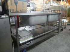 *S/S double sink with small left hand drainer, under shelf and 2 pairs of taps 1800w x 650d x 900h