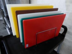 *S/S wire chopping board stand with 7 assorted boards