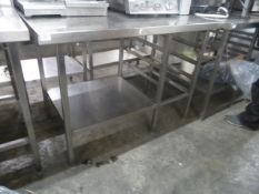 *S/S prep bench with up stand, racking and under shelf. 1200w x 700d x 880h