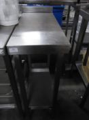 *S/S small prep bench with up stand and under shelf 300w x 700d x 900h