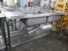 *S/S double sink with small right hand draining board, taps and under shelf 1800w x 650d x 900h