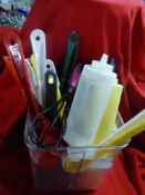 *plastic kitchen utensils including various sized ladles includes 25+ items