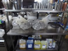 *S/S prep bench with heated over shelf and under shelf on castors 1500w x 650d x 1350h