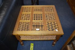 Eastern Style Light Oak Glass Topped Coffee Table