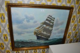 Gilt Framed Print of a Sailing Ship