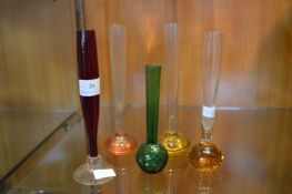 Five Coloured Glass Stem Vases