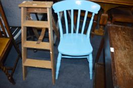 Period Pine Four Tread Folding Steps and a Blue Pa