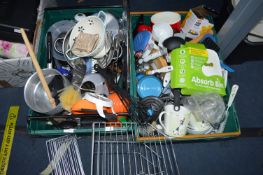 Two Crates of Kitchenware; Storage Racks, Utensils
