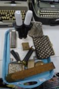 Tray Lot of Collectibles; Microscope, Slide Rules,