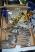 Plated Cutlery and Two Sets of Brass Door Handles