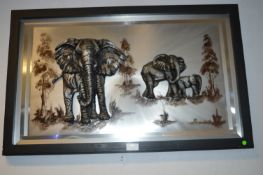 Framed Metallic 3D Picture of Elephants