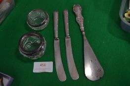 Hallmarked Sterling Silver Fruit Knives, Shoe Horn